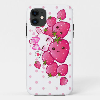 Funda Para iPhone 11 El conejito lindo ama las fresas del kawaii