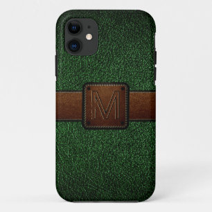Funda Para iPhone 11 El cuero verde oscuro se ve marrón etiqueta