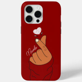 Funda Para iPhone 15 Pro Max El dedo Rojo Corazón de Amor Corazón Rótulo Cálido