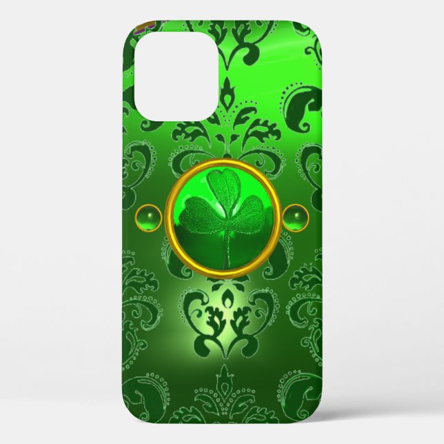 FUNDA DE Case-Mate PARA iPhone EL DÍA DE SAINT PATRICK SHAMROCK VERDE DAMASK (Reverso )