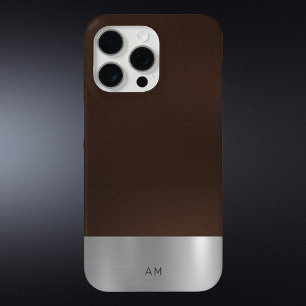Funda Para iPhone 15 Pro Max El elegante cuero marrón y el pincel Metalizado as