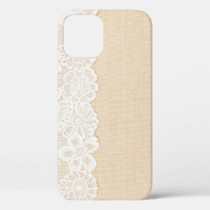 Funda Para iPhone 12 El encaje blanco sobre el diseño de tela.