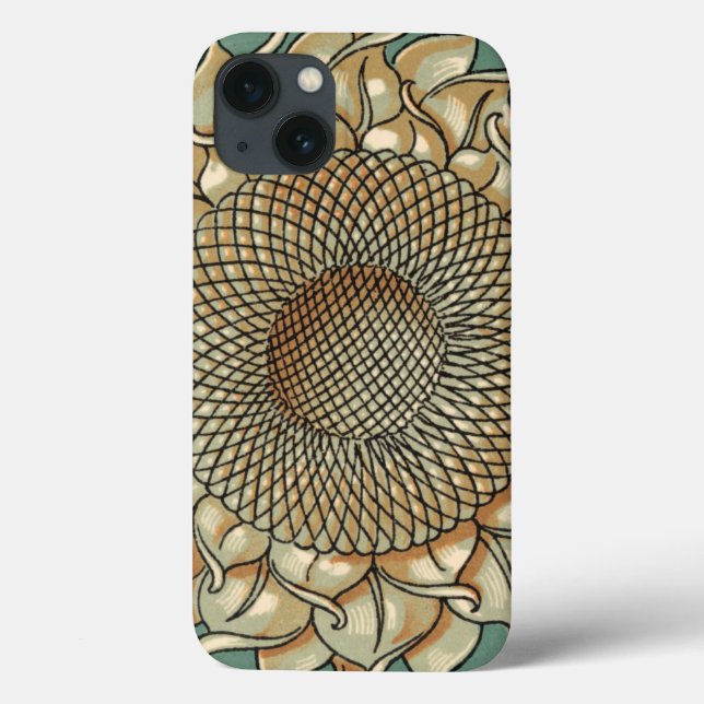 Funda De Case-Mate Para iPhone El florecimiento del girasol en el fondo verde azu (Reverso)