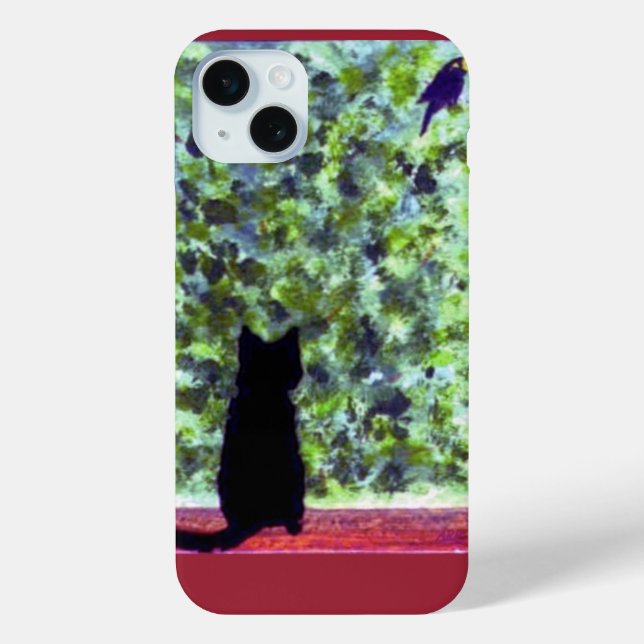 Funda De Case-Mate Para iPhone ¡El gato Art Black Cat Bird Watching! (Reverso )