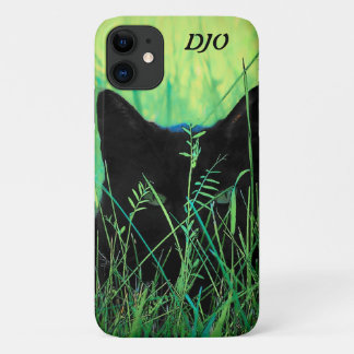 Funda Para iPhone 11 El gato negro de ojos verdes acosando