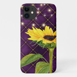 Funda Para iPhone 11 El girasol amarillo y las luces de cadena sobre el