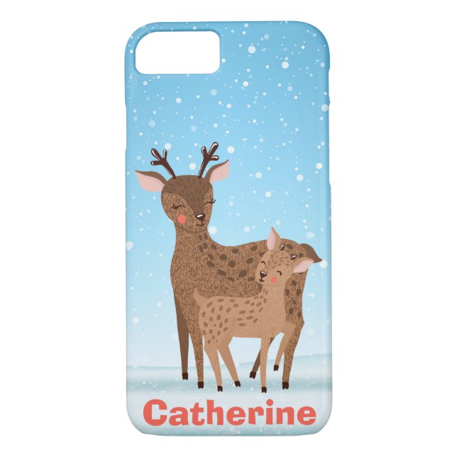 Funda De Case-Mate Para iPhone El invierno de Cute Deer & Doe Snowy (Reverso)