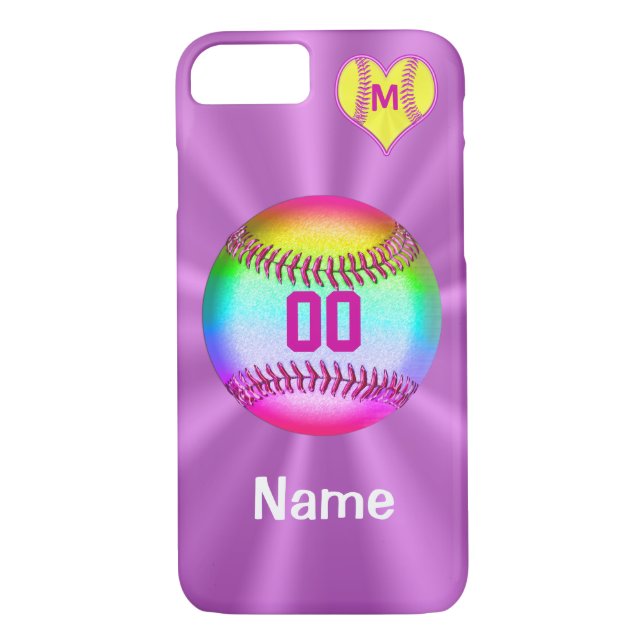 Funda De Case-Mate Para iPhone El iPhone 7 del softball encajona su monograma (Reverso)