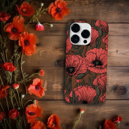 Funda Para iPhone 14 Pro De Case-Mate El jardín de adormidera en coral y marrón