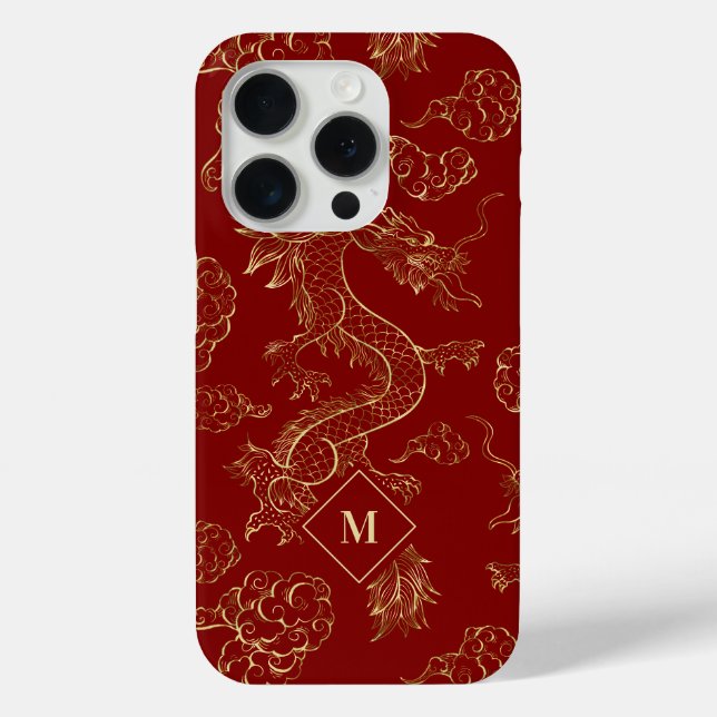 Funda De Case-Mate Para iPhone El oro del dragón chino y el rojo oscuro (Reverso )