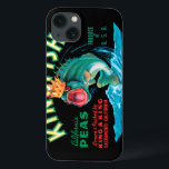 Funda Para iPhone 13 El pez gordo vistiendo una corona en un fondo negr<br><div class="desc">Esta vintage etiqueta de un pez de bajo con una corona en un fondo negro gustará a cualquier amante del arte vintage. Es un anuncio para KingFish Peas. Los colores son muy vivos y nítidos. Elige esta ilustración en tu producto hoy.</div>