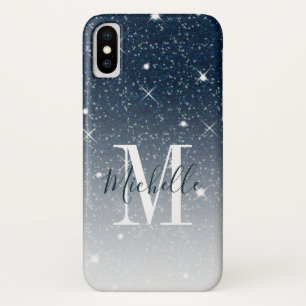Funda Para iPhone X El purpurina azul marino chispea nombre de la