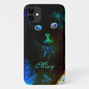 Funda Para iPhone 11 El Resplandor Colorido En El Gato Oscuro