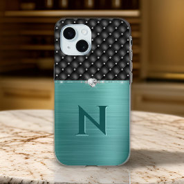 Funda Para iPhone 15 El verde de Glam y la apariencia de cuero falso