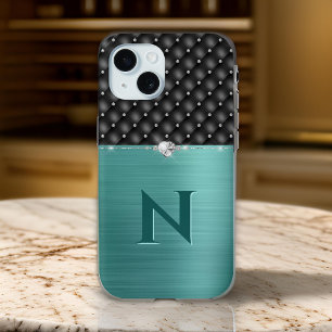 Funda Para iPhone 15 El verde de Glam y la apariencia de cuero falso