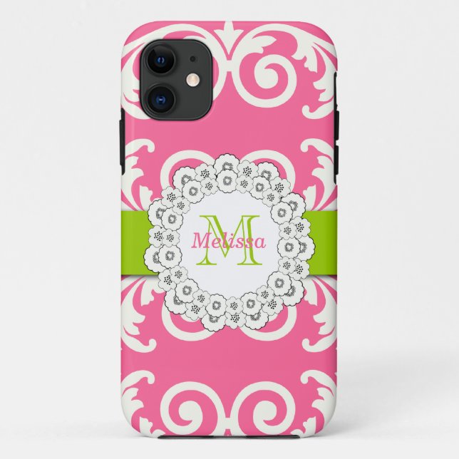 Funda De Case-Mate Para iPhone El verde rosado remolina casamata floral del (Reverso)