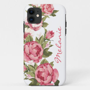 Funda Para iPhone 11 El vintage personalizado se ruboriza los Peonies
