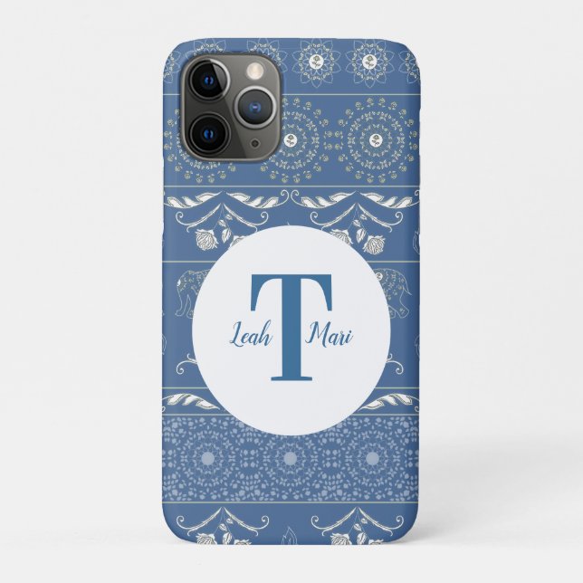 Funda De Case-Mate Para iPhone Elefante Azul Mandala (Reverso)