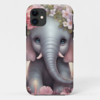 Elefante bebé adorable con flores