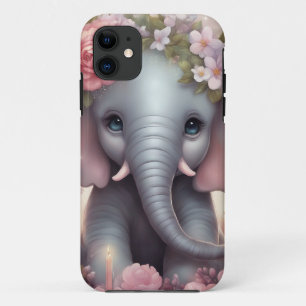 Funda Para iPhone 11 Elefante bebé adorable con flores