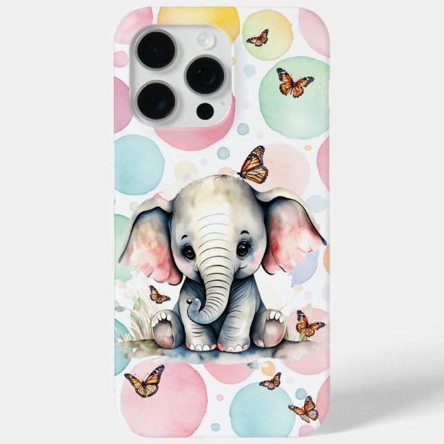 Funda De Case-Mate Para iPhone Elefante bebé adorable con mariposas monarcas (Reverso )