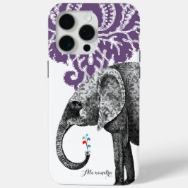 Funda Para iPhone 15 Pro Max Elefante Damasco de Patrón Floral Hindi