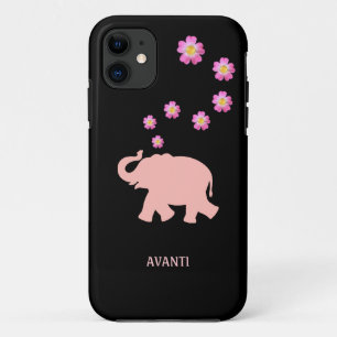 Funda Para iPhone 11 Elefante de coral moderno y flores rosadas sobre n