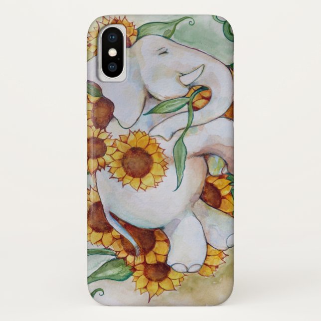 Funda De Case-Mate Para iPhone Elefante de girasol (Reverso)