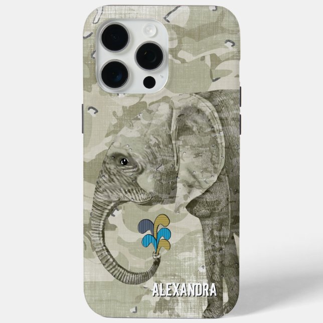 Funda De Case-Mate Para iPhone Elefante de moda camo sobre camuflaje verde (Reverso )