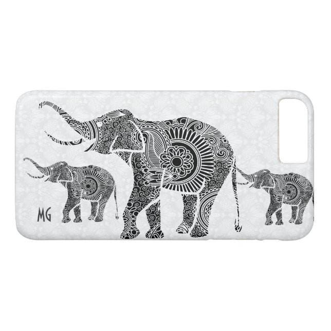 Funda De Case-Mate Para iPhone Elefante de Paisley Floral Blanco y Negro (Reverso (horizontal))