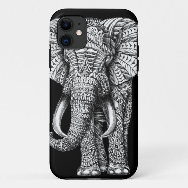 Funda De Case-Mate Para iPhone Elefante negro tribal (Reverso)