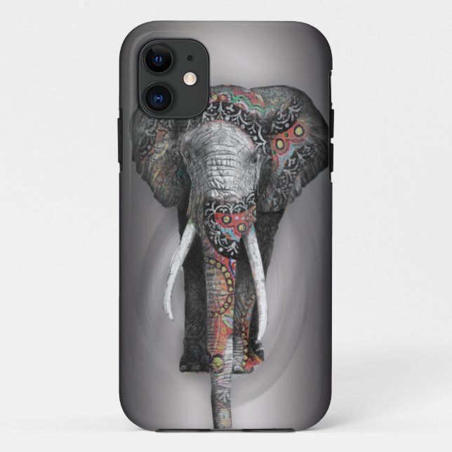Funda De Case-Mate Para iPhone Elefante retro lindo de la flor (Reverso)