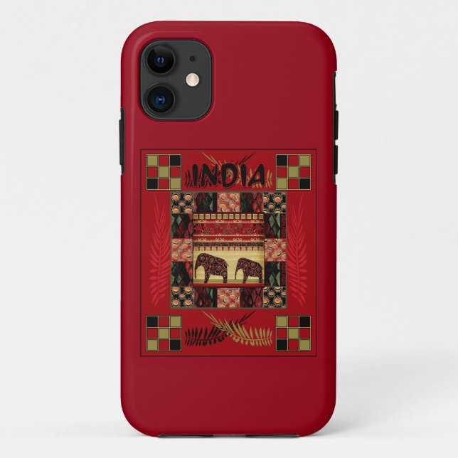 Funda De Case-Mate Para iPhone elefantes étnicos de India (Reverso)