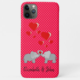 Funda Para iPhone 11 Pro Max Elefantes Románticos Corazón Rojo Sobre Puntos De