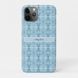 Funda Para iPhone 11 Pro Elegancia Cristalina   Patrón de Plumas Azul y Bla