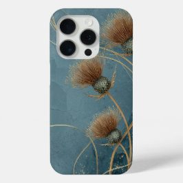 Funda Para iPhone 15 Pro Elegancia de textura azul azulada de cardo dorado