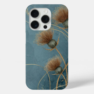 Funda Para iPhone 15 Pro Elegancia de textura azul azulada de cardo dorado