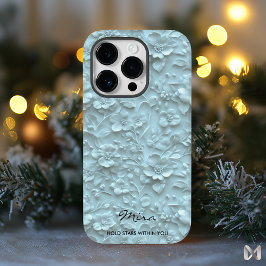 Funda Para iPhone 14 Pro De Case-Mate Elegancia Floral Azul Suave con Relieve