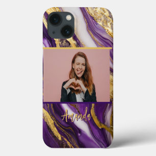 Funda Para iPhone 13 Elegancia Fotografía púrpura y gatilladora de oro