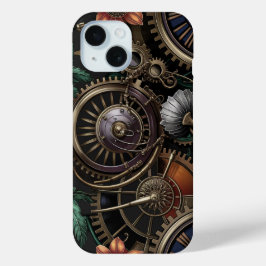 Funda Para iPhone 15 Elegancia intemporal Mecánica floral Steampunk
