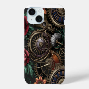 Funda Para iPhone 15 Elegancia intemporal Mecánica floral Steampunk
