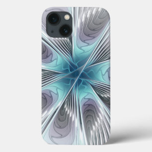 Funda Para iPhone 13 Elegancia Moderno Azul Gris Blanco Arte Fractal Fl