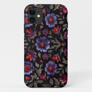 Funda Para iPhone 11 Elegancia oscura: Patrón floral negro y púrpura