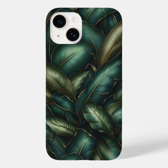 Funda De Case-Mate Para iPhone Elegant Dark Emerald Tropical Leaves and Gold Vein (Reverso )