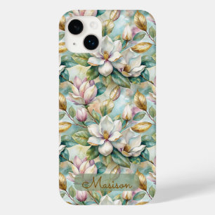 Funda Para iPhone 14 Plus De Case-Mate Elegant Magnolias Flowers Gold with Name