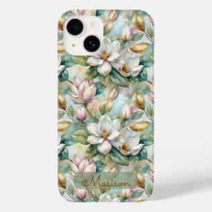 Funda Para iPhone 14 De Case-Mate Elegant Magnolias Flowers Gold with Name