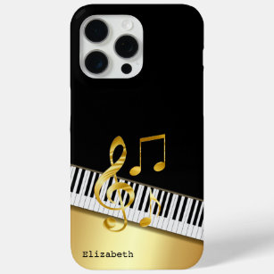 Funda Para iPhone 15 Pro Max Elegant Modern Black Gold Music Notes,Piano Keys