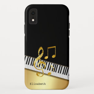 Funda Para iPhone XR Elegant Modern Black Gold Music Notes,Piano Keys