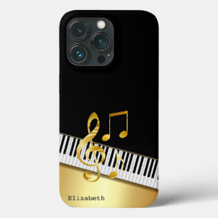 Funda Para iPhone 13 Pro Elegant Modern Black Gold Music Notes,Piano Keys
