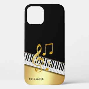 Funda Para iPhone 12 Pro Elegant Modern Black Gold Music Notes,Piano Keys